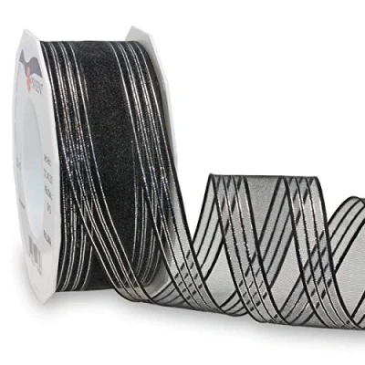 Afbeelding van Präsent Palma rouwlint zwart zilver 40 mm breedte, 20 m lengte