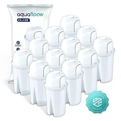 Afbeelding van Aquafloow Class Waterfilterpatronen, Filterpatroon Vervanging voor Brita Classic, Dafi Family, Vermindering van microplastics, Chloor, kalkaanslag en onzuiverheden 12 Stuks
