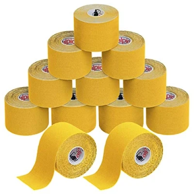 Afbeelding van ALPIDEX Kinesiologie Tape 1/3/ 6/12 rollen Veel kleuren 5 m x cm Toepassingsfolder Elastisch Waterdicht Huidvriendelijk Fysio Spier Set, Kleur:Geel, Aantal stuks:12