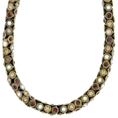 Afbeelding van Behave Klassieke tonnetjes ketting antiek goudkleur met kristal bruin