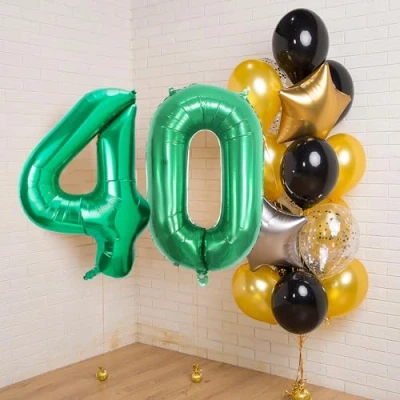 Afbeelding van 40e verjaardag decoratie cijfers ballon 40 jaar folieballon groen voor mannen vrouwen nummer vliegt met helium verjaardagsfeest &quot; 101 cm