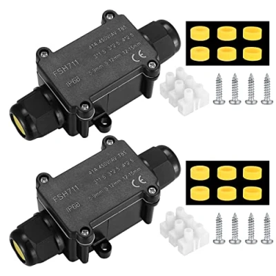 Afbeelding van 2 Stks. IP68 Waterdichte Aansluitdoos, Weg Buitenkabel Connector Verbindingsdoos, Zwarte Verlengkabel Junction Box Kabelconnector voor Buiten Waterdicht