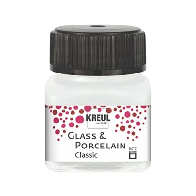 Afbeelding van KREUL 16200 glas &amp; Porselein Klassiek roomwit, in potje van 20 ml, briljante en porseleinverf op waterbasis, sneldrogend, dekkend