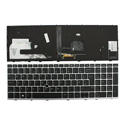Afbeelding van Keyboards4Laptops HP EliteBook 850 G5 met pointer zilveren frame verlichte zwarte Britse lay out vervanging laptop toetsenbord