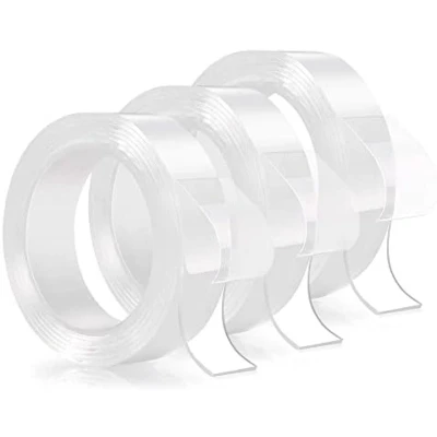 Afbeelding van 3 rollen dubbelzijdig plakband, extra sterk, wasbaar en zonder sporen verwijderbaar, nano transparant, sterke kleefkracht, voor tapijt, keuken, fotowand, 10 mm/15 mm/20 mm