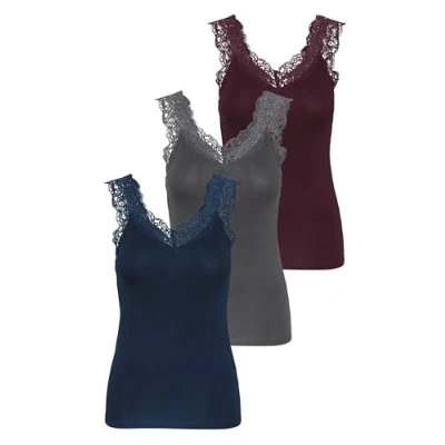 Afbeelding van PIECES Dames Pcbarbera Lace Noos Bc Top, 1 x Port Royale, Pageant Blue, Dark Grey, XS