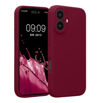 Afbeelding van kwmobile telefoonhoesje geschikt voor Apple iPhone 16 TPU backcover met siliconen coating Smartphone case in rabarber rood