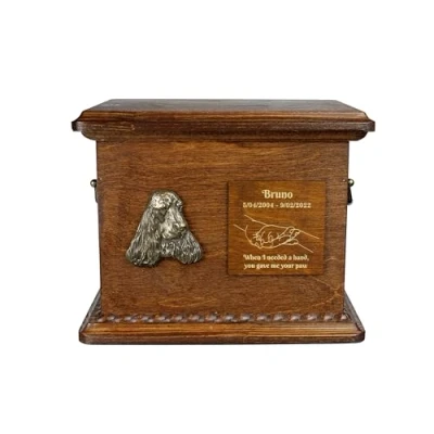 Afbeelding van Art Dog Urn voor hondenas Handgemaakt gedenkteken met reliëf, gepersonaliseerde gravure en koudgegoten bronzen buste 8,3x11,4x8,7 Engelse Cocker spaniël