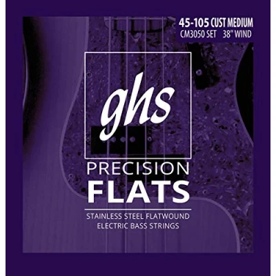 Afbeelding van GHS Strings CM3050 4 snarige basprecisie flats, roestvrij staal platgewonden, 96,5 cm wikkeling, aangepast medium (.045 .105)