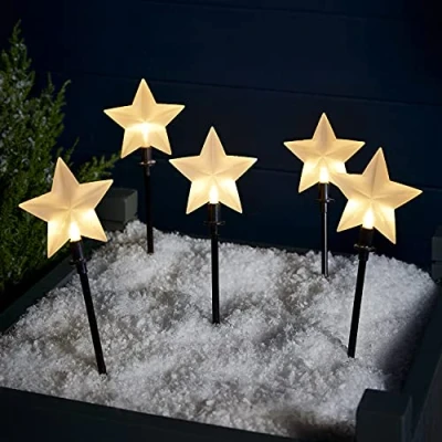 Afbeelding van Lights4fun Set van 5 sterren staaflampen kerstverlichting buiten batterij
