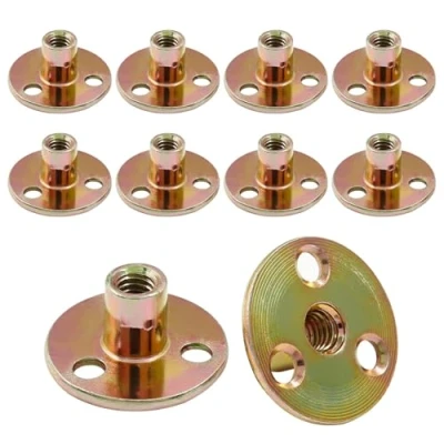 Afbeelding van 10 Stuks M10 Inslagmoeren 3 Gaats T Moer, Ronde Basismoeren, Hoogwaardig Gegalvaniseerd Ijzer voor Vaste Meubels Moer Flens M10x37x2.5mm