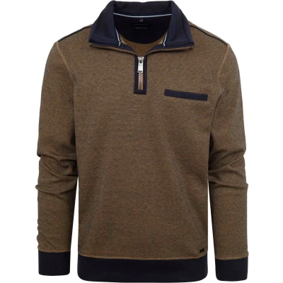 Afbeelding van Casa Moda Halfzip Trui Okergeel maat 4XL Heren Schipperstrui met Regular fit Pasvorm Katoen