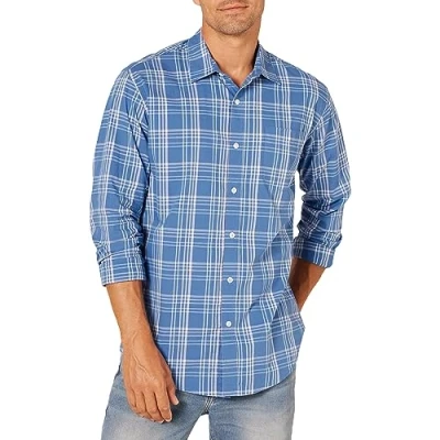 Afbeelding van Amazon Essentials Men&#039;s Casual poplin overhemd met normale pasvorm en lange mouwen, Aquablauw Plaid, M