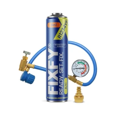 Afbeelding van FIXFY 3 in 1 set: slang met manometer + adapter reserve koelmiddel R1234YF olie en afdichtmiddel voor voertuigen vanaf bouwjaar 2017 zelf de airconditioning vullen