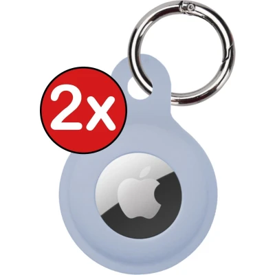 Afbeelding van Hoesje Geschikt voor Apple AirTag Sleutelhanger Siliconen Hanger Grijsblauw 2 PACK