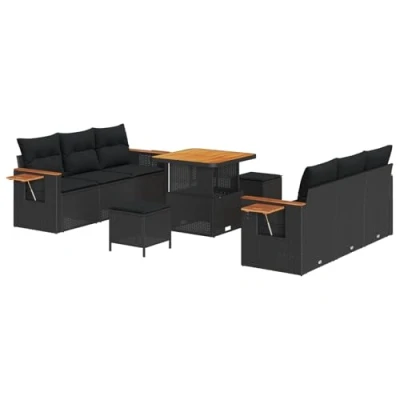 Afbeelding van vidaXL 9 delige Tuin Sofa Set met Kussens Zwart Poly Rattan Acacia