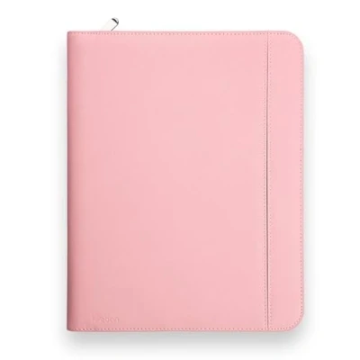 Afbeelding van Vebon® Rome Schrijfmap, A4, groot, dubbele ritssluiting, klembord, vergadermap en laptoptas, extra opbergruimte, zwart kunstleer, pastelroze, professioneel, elegant