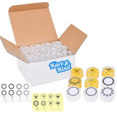 Afbeelding van Kare &amp; Kind 48 packs DIY Natural Empty Lip Balm Container pot potten, Cosmetic Containers, met Clear Screw Cap Dids , 5 GRAM, Inclusief lippenbalsem stickers (48 Jars + 96 Ashesive labels, Transparant)