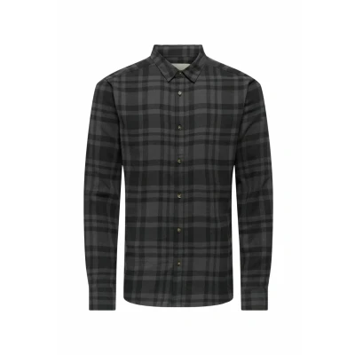 Afbeelding van Only &amp; Sons Overhemd Onsgudmund Ls Checked Shirt Noos 22007112 Jet Black/gray Pinstripe Mannen Maat S