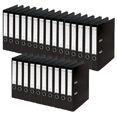 Afbeelding van Von Leitz Ordner A4, verpakking van 25 stuks, karton met kunststof omslag, 50 mm rugbreedte, Leitz, voor 350 vellen, FSC gecertificeerd karton, school, studie en huishouden, zwart,