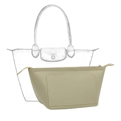 Afbeelding van D.DUO Tasorganizer, handtas insteekorganizer met ritssluiting, geschikte voor Longchamp, lange en korte handvatten, draagtasorganizer inzetstuk (beige, maat L)