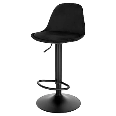 Afbeelding van EUGAD barkruk, in hoogte verstelbare draaikruk, ergonomische stoel, bistrokruk, gestoffeerde kruk met fluwelen bekleding, rugleuning, voetsteun, van metaal, zwart, 1050BY 1