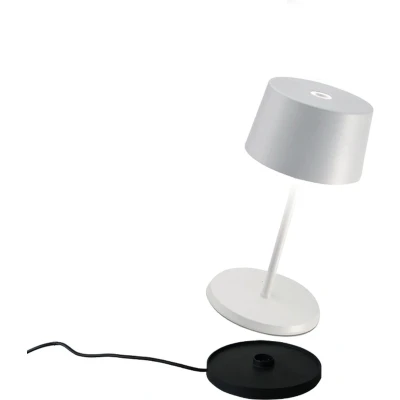 Afbeelding van Zafferano, Olivia Mini tafellamp, draagbaar, oplaadbaar, met touch bediening, geschikt voor woonkamer en buiten, dimmer, 2700 3000 K, hoogte 22 cm, kleur wit