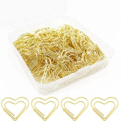 Afbeelding van luckaide Paperclips hart goud, 100 stuks paperclips, grote gouden papierclips met transparante doos voor kantoor, klaslokaal, archiefklemmen, decoratieve ansichtkaarten