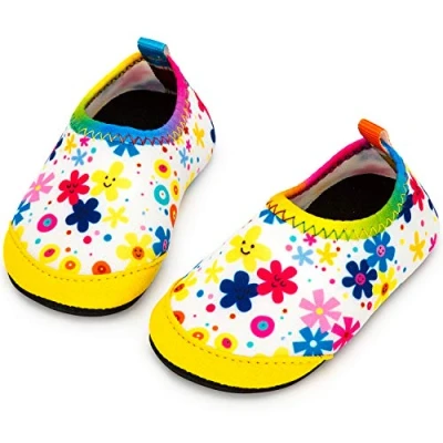 Afbeelding van Yorgou Babystrandschoenen, zwemschoenen, badschoenen, waterschoenen, sneldrogende aquaschoenen, antislip, blote voeten schoenen voor kinderen, strand, zwembad, Kleurrijke bloem, 31/32 EU