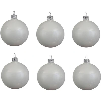 Afbeelding van Decoris Kerstballen 6 stuks winter wit glas glans 8 cm