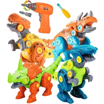 Afbeelding van STAY GENT dinosaurusspeelgoed voor kinderen met elektrische boor, 4 verpakkingen, doe het zelf dinosaurussen, pedagogisch STEM speelgoed, jongens en meisjes van 3 7 jaar