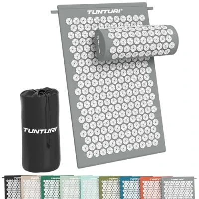 Afbeelding van Tunturi Spijkermat met kussen Acupressuur Meditatie Mat Acupunctuur Set Massage en Ontspanning 68x42x2 cm Grijs