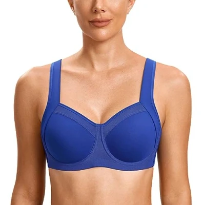 Afbeelding van SYROKAN High Impact sportbeha voor dames met beugel en verstelbare bandjes Golven blauw 80D