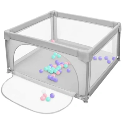 Afbeelding van Babybox, babypen, activiteitencentrum voor kinderen, met antislipbasis, stabiel, bescherming, waterdicht, draagtas box zuigelingen en peuters 120 * 66cm lichtgrijs
