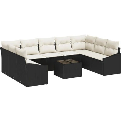 Afbeelding van vidaXL Tuin Sofaset Set van 10 Zwart frame, crème kussen