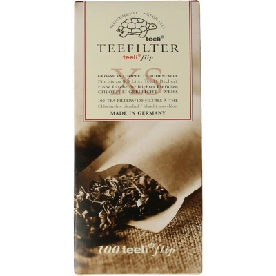 Afbeelding van Teeli flip XS Theefilter Papier / Filters Voor Losse thee 100 Filter Zakjes Om Zelf Te Vullen/ Tassen Wegwerp Filterzakjes Geschikt Een Beker Papieren maximaal 0,3 liter (1 kop).