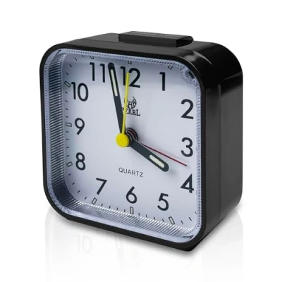 Afbeelding van tekenewbse Analoge nachtwekker, tafelklok met sluimerfunctie en licht, batterij aangedreven nachtlampje, alarmklok, reiswekker, stille wekker, draagbaar analoog alarm