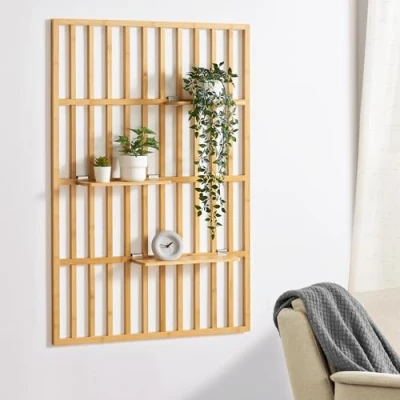 Afbeelding van [en.casa] wandplank Røst wandpaneel wandrek met 3 planken zwevend decoratieve voor woonkamer thuiskantoor 120x80x13cm bamboe
