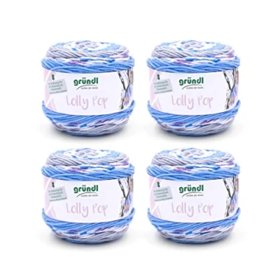 Afbeelding van Gründl Lolly Pop haak en breigaren (wollachtig wasbaar universeel garen 100% polyacryl, 150 g / 240 m, naalddikte: 5 6, 4 x g), hemelsblauw tin wit kleur