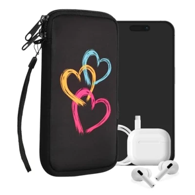 Afbeelding van kwmobile hoesje voor smartphones XL 6,7/6,8&quot; hoes van Neopreen Abstract hart design roze / oranje zwart binnenmaat 17,2 x 8,4 cm