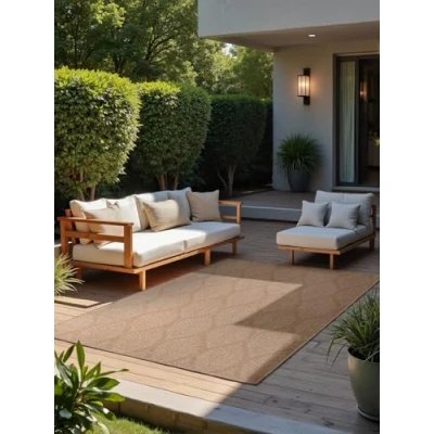 Afbeelding van NORTHRUGS Liora Vloerkleed voor binnen en buiten, modern plat weefsel, omkeerbaar tapijt met bloemendesign, Oeko Tex, weerbestendig uv bestendig, balkon, terras, tuin, jute wit, 120 x 170 cm