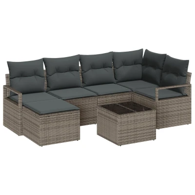 Afbeelding van vidaXL 6 delige Tuin Sofa Set met Kussens Zwart Poly Riet