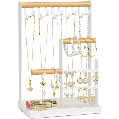 Afbeelding van Sieradenstandaard Sieradenhouder, Sieradenboom Kettinghouder met opbergbasis, Sieradenopbergstandaard, Kettingopbergstandaard voor kettingen, armbanden, ringen, wit