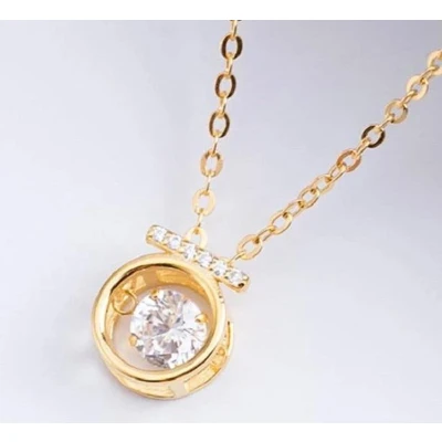 Afbeelding van Schitterende Gold Plated Zilveren Halsketting met Rondje belegd Zirkonia Steentjes