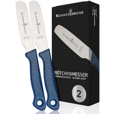 Afbeelding van Schwertkrone Set van 2 broodmessen met microvertanding en glittergreep, ontbijtmes roestvrij staal, 20 cm, broodmes
