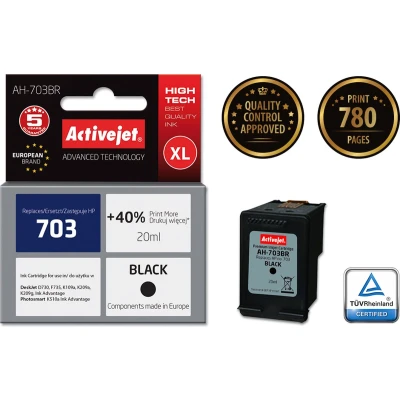 Afbeelding van Activejet inktcartridge AH 703BR (vervanging voor HP 703 CD887AE; Premium; 20 ml; zwart)