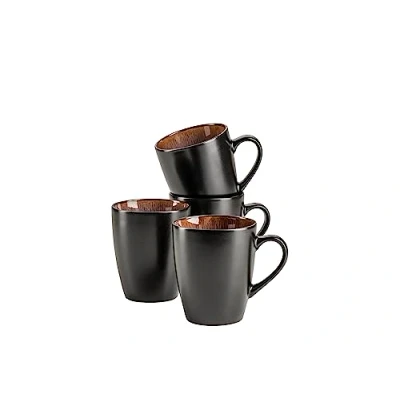Afbeelding van MÄSER 935133 Serie Teona, 4 delige set koffiemokken met groen bruin reactief glazuur, grote koffiekopjes van keramiek in moderne discrete coupe vorm, aardewerk