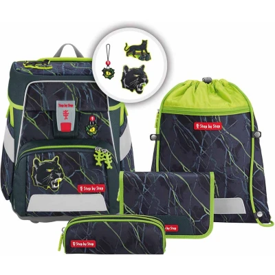 Afbeelding van Step by Schooltas Space Schulranzen Set 5 delig Danger Cat Chiko Donkergrijs