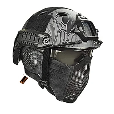 Afbeelding van MH Tactik Fast helm gecombineerd, met opvouwbare gehoorbescherming, halfgelaatsmasker en bril voor Airsoft Paintball CS Game