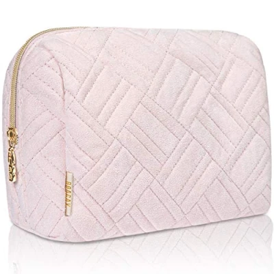 Afbeelding van Grote Make uptas Roze 23 x 11 18 cm Toilettas voor dames Waterafstotend Organizer makeup Meerdere vakken Makeuptas vakantie of reizen up opbergtas Gouden ritssluiting Zachte stof Hoogwaardige kwaliteit
